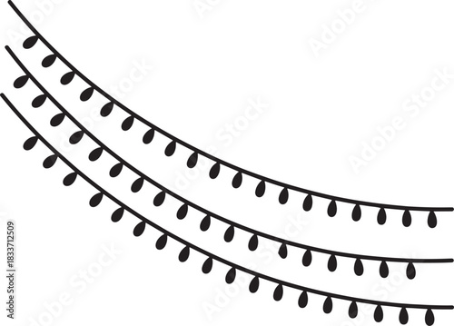 String Of Lights Decoration Isolated on Transparent Background With Black Color