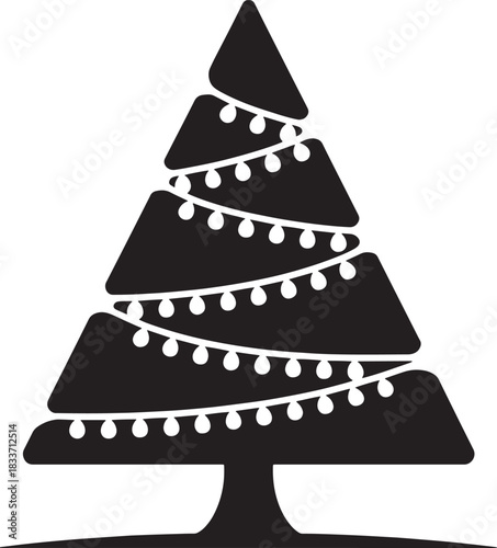 Stylized christmas tree with light bulbs decoration isolated on transparent area