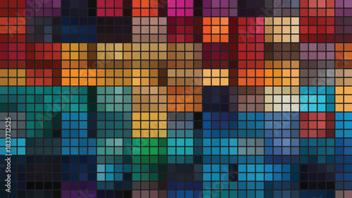 Vibrant abstract background with colored square tile mosaic forming horizontal bands