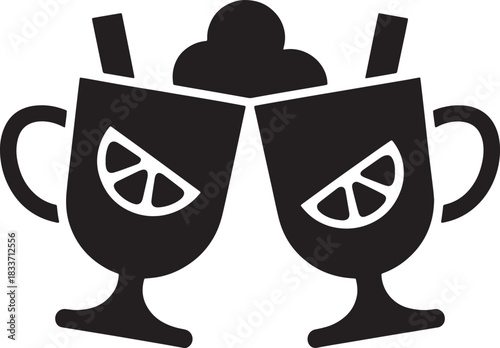 Two Glasses of Mulled Non Alcoholic Cider Drink Clinking Isolated on Background