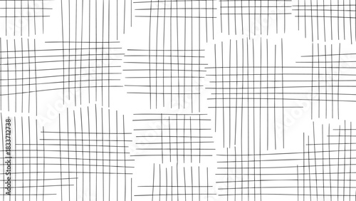 Abstract monochrome background with a random grid of intersecting and overlapping thin black lines, creating a hatched texture.