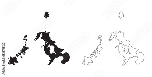 Minimalist black silhouette vector map of Nagasaki Prefecture Japan with islands