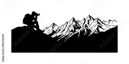 Silhouette of Photographer in Mountains