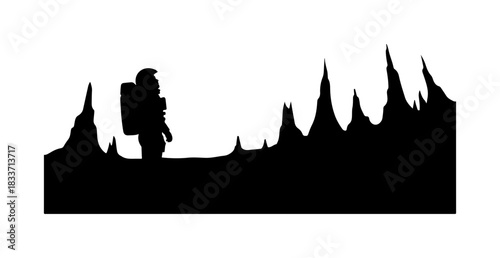 Astronaut Exploring Alien Landscape Silhouette