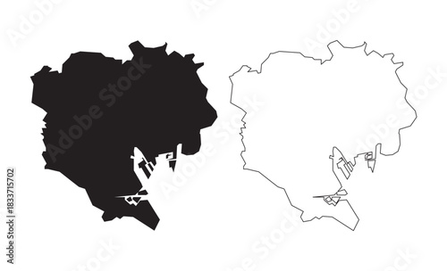 Black and white vector map of Tokyo Special Wards outline and filled shape for design projects