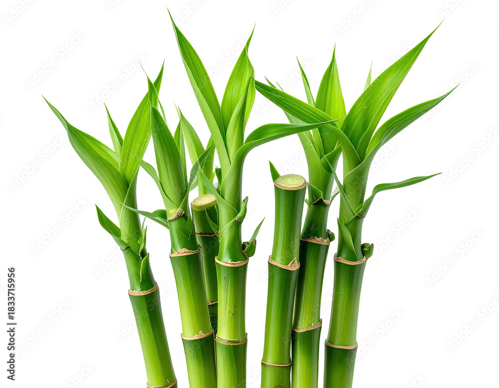 Obraz premium Lush bamboo stalks with bright green leaves on dark background