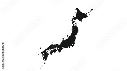 Simple black silhouette map of the country of Japan, showing all major islands from Hokkaido to Okinawa on a white background.