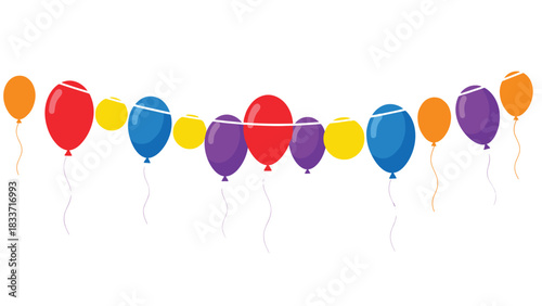 Festive garland of colorful party balloons hanging in a swag for birthday, celebration, and event decoration designs.