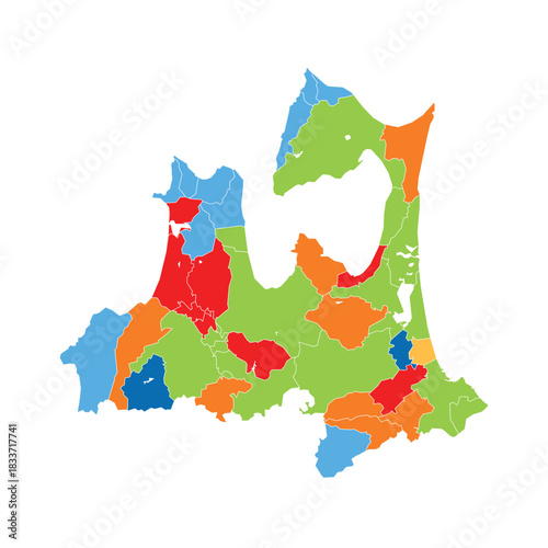 Colorful administrative map of Aomori prefecture Japan divided into municipalities