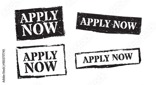 Apply now black grunge rubber stamp collection vector job application signs