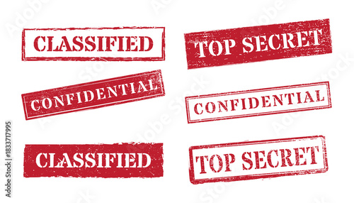 Confidential red rubber stamp collection with classified top secret markings