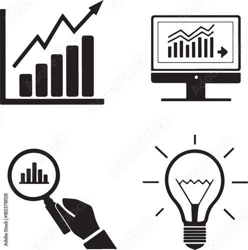 Business Growth, Data Analysis, and Innovative Ideas Icons