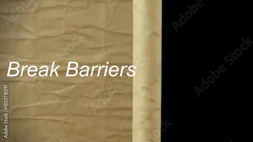 White text on black background stating break barriers in business with a simple sans serif font