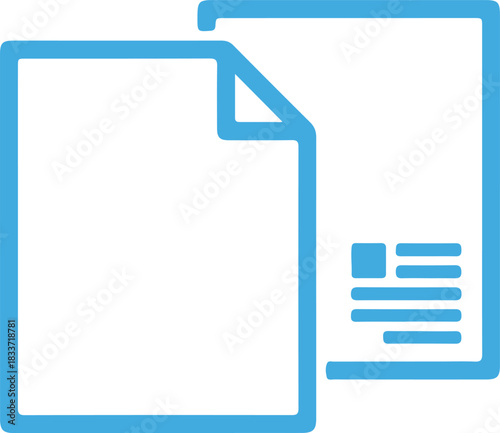 Two document icons simple flat vector design representing file duplication and copy isolated on white background