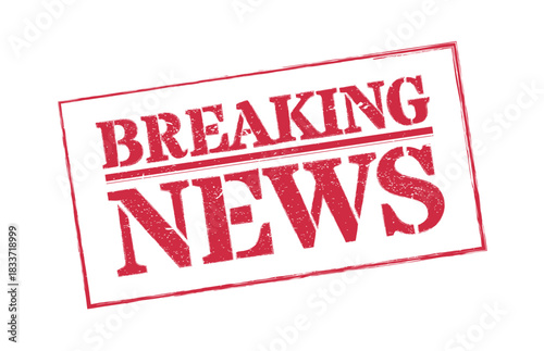 Breaking News red rectangular grunge rubber stamp text on white background