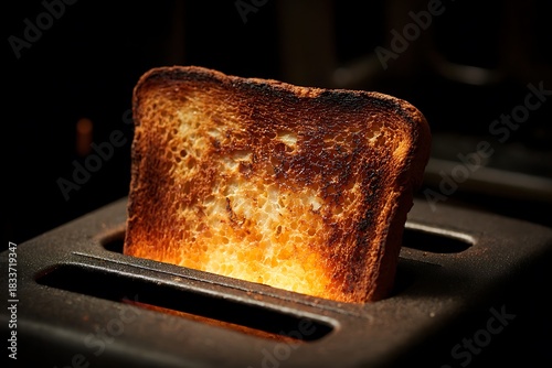 burnt slice of toast  in a toaster