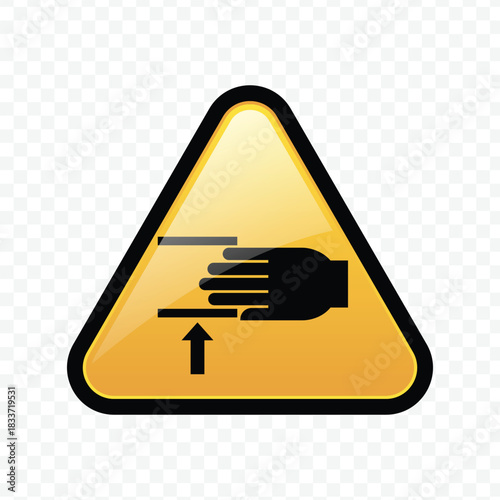 Warning sign for crushing hand hazard with movement from top or bottom
