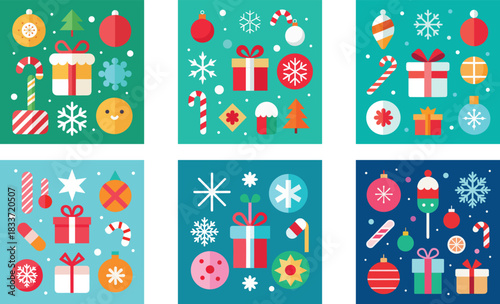 cute christmas icons snowflakes candy canes gift