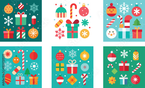 cute christmas icons snowflakes candy canes gift
