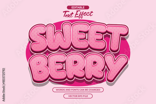 Sweet berry editable text effect with pink cartoon text style