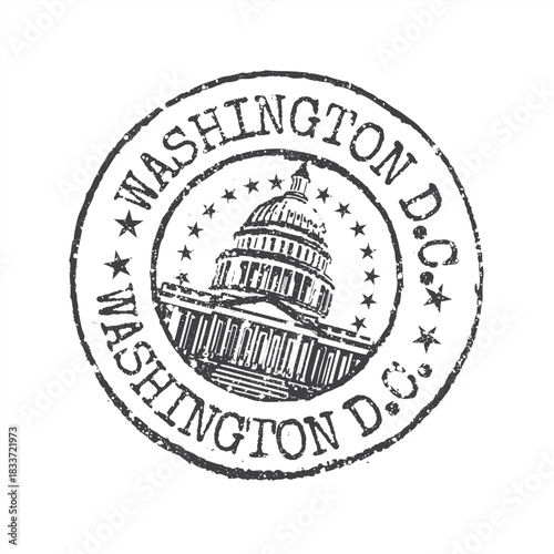 Washington DC grunge rubber stamp with US Capitol Building icon