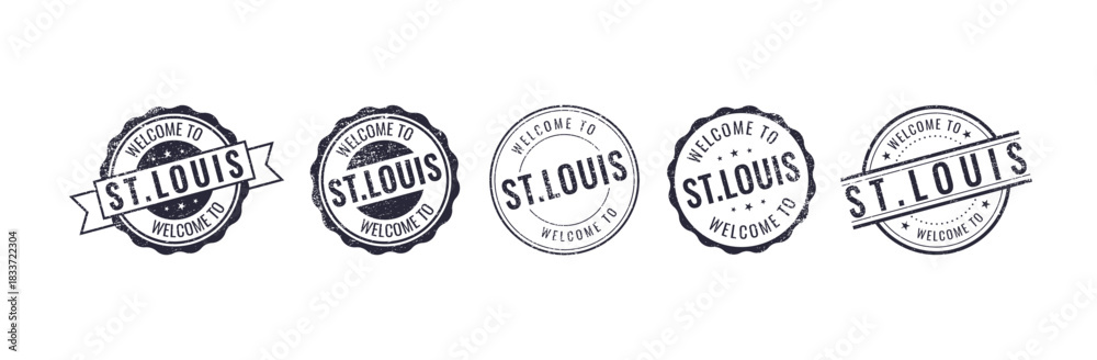 Fototapeta premium Welcome to St Louis rubber stamp collection travel vector set illustration