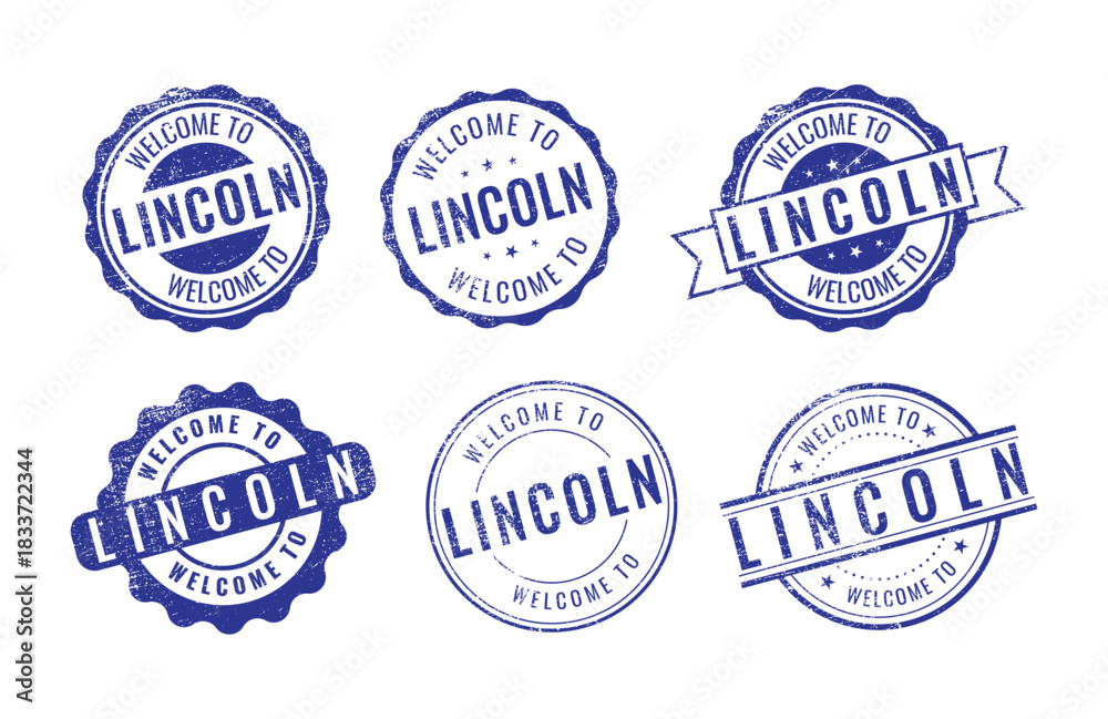 Obraz premium Welcome to Lincoln rubber stamp collection travel vector set illustration