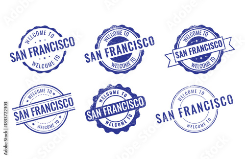 Welcome to San Francisco rubber stamp collection travel vector set illustration