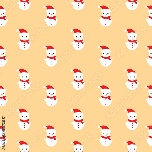 A cute seamless christmas pattern featuring snowman on a soft pastel background.Perfect forgift wrapping,kids products,textiles,winter branding.