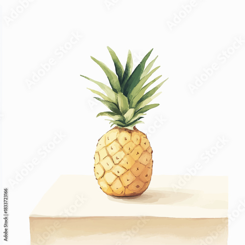 Single ripe pineapple on a beige surface.