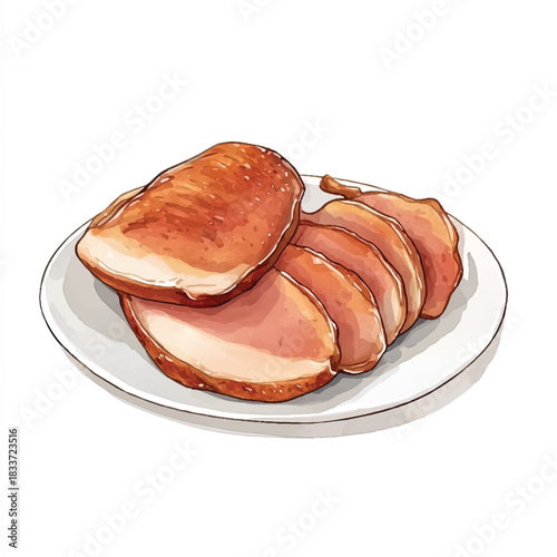 Sliced roasted pork on a plate delicious and savory.