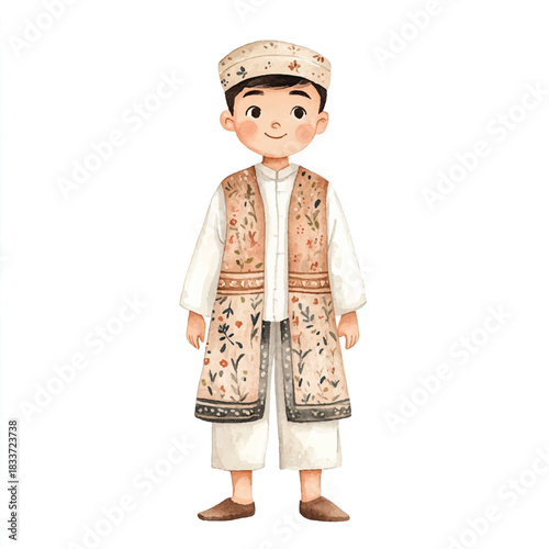 Smiling boy wearing traditional ethnic clothes.
