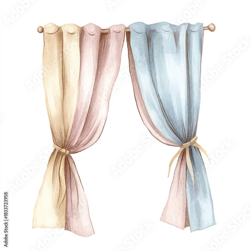 Soft pastel curtains draped elegantly on a curtain rod.