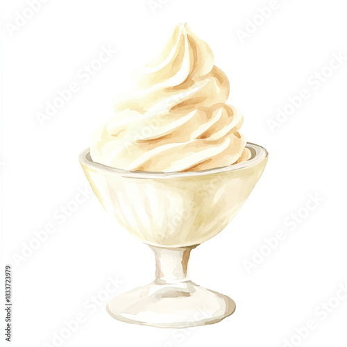 Soft Serve Vanilla Ice Cream in a Glass Dish.