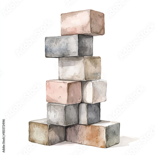 Stack of colorful wooden blocks toy.