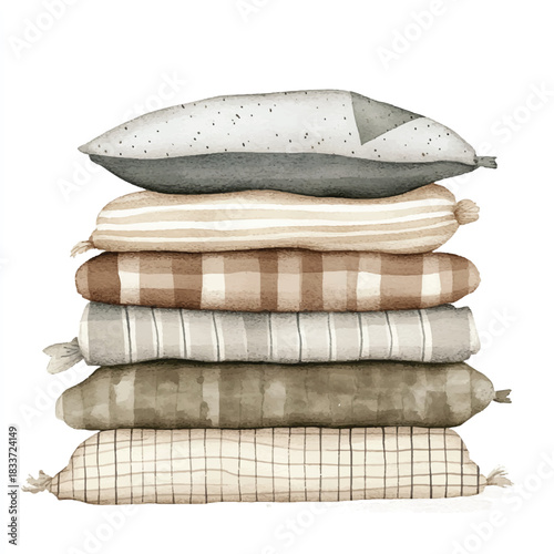 Stack of colorful pillows with various patterns and textures cozy home decor.