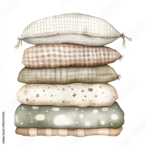 Stack of Cozy Pillows A Watercolor Illustration of Comfort and Relaxation.