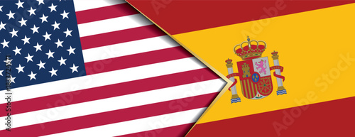 United States and Spain flags overlapping symbolizing strong international friendship and diplomatic ties