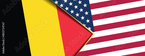 Belgium and United States flags overlapping symbolizing strong diplomatic relations and trade partnership