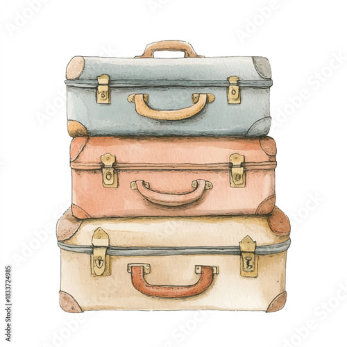 Stack of three vintage suitcases ready for travel.