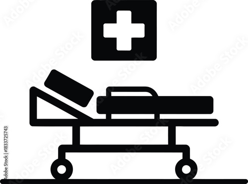 Medical stretcher and cross symbol for emergency services and hospital care