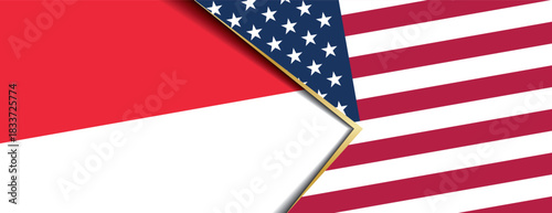Indonesia and United States flags overlapping symbolizing strong diplomatic relations and global partnership