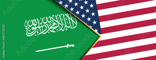 Saudi Arabia and USA flags showing bilateral relations strategic alliance and strong partnership