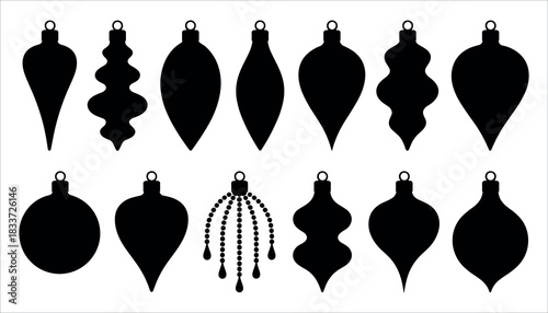 Collection of black Christmas ornament silhouettes in various shapes and sizes christmas ornaments christmas decorations
