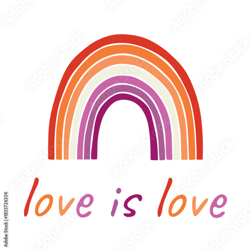 Colorful rainbow shape Lesbian pride flag Happy pride day LGBTQIA community Pride Month Vector hand drawn doodle for posters, stickers, logo, cards