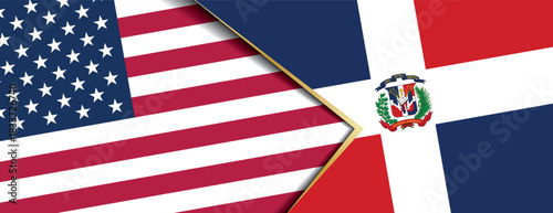 United States and Dominican Republic flags abstract geometric background showing international alliance