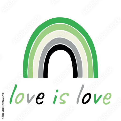 Colorful rainbow shape Aromantic pride flag Happy pride day LGBTQIA community Pride Month Vector hand drawn doodle for posters, stickers, logo, cards