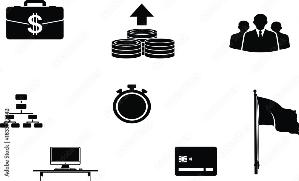 Fototapeta premium Business icons set finance teamwork time management and growth