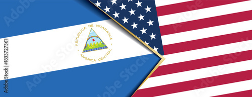 Nicaragua and United States flags overlapping abstract background international relations diplomacy