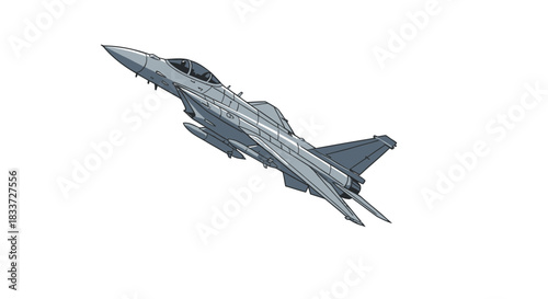 Military Fighter Jet Flying Isolated on White Background.